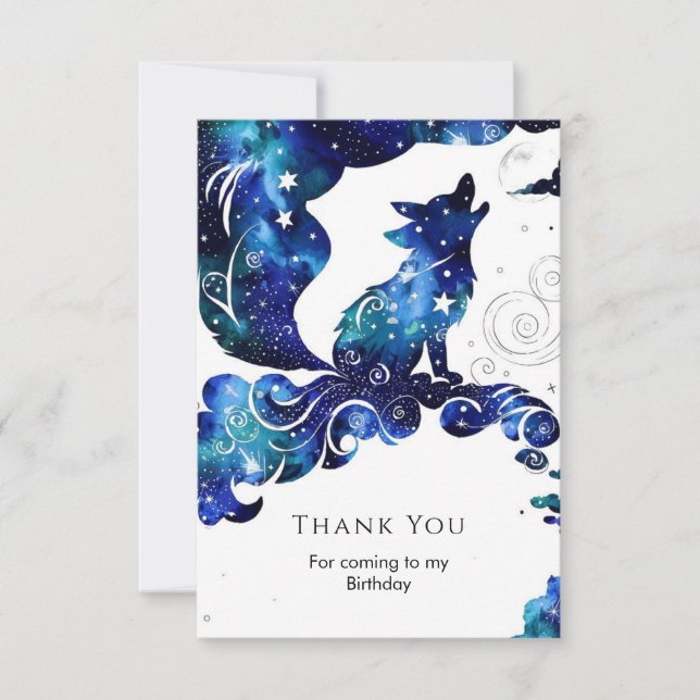 Whimsical Boho Wolf Birthday Thank You Card (Front)
