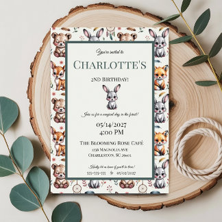 Whimsical Boho Woodland Animals Baby Birthday Invitation