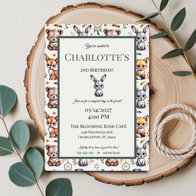Whimsical Boho Woodland Animals Baby Birthday Invitation (Creator Uploaded)