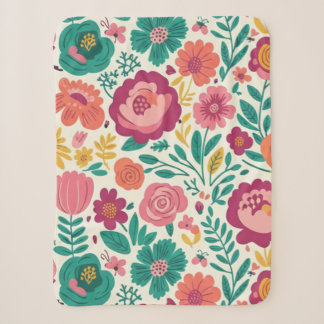 Whimsical Bold Blooms Retro Floral Pattern Sherpa Blanket
