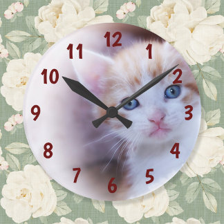 Whimsical Bold Burgundy Numbers Family Photo Large Clock