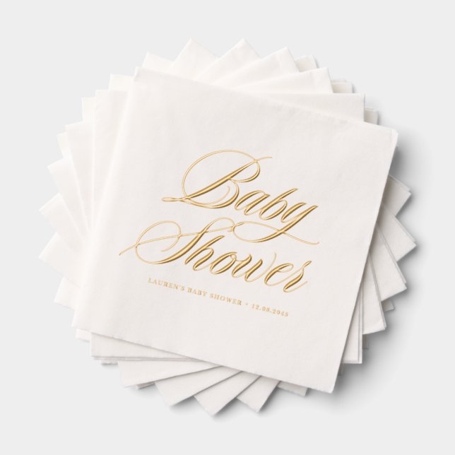 Whimsical Bold Calligraphy Baby Shower Foil Napkins (Insitu (Stacked))