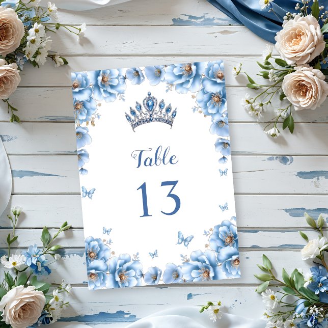Whimsical Bold Floral Dusty Blue Quinceañera Table Number (Creator Uploaded)