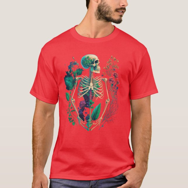 Whimsical Bones and Botany Foliage Rainbow T-Shirt (Front)