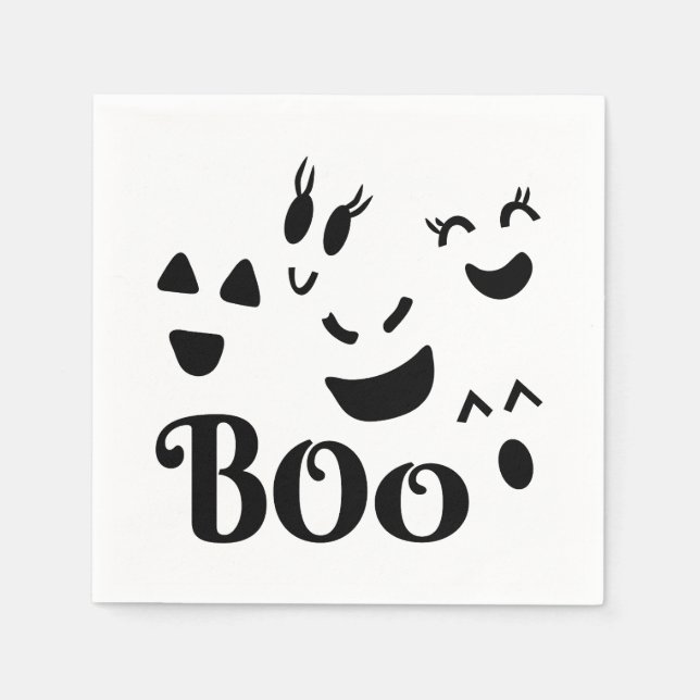 Whimsical Boo Ghost Face Cute Halloween Design Napkin (Front)