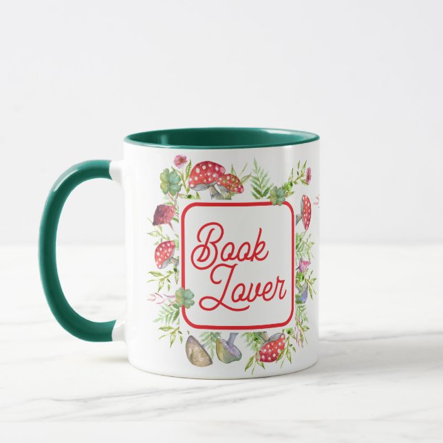 Whimsical Book Lover Mushroom Coffee Mug (Left)