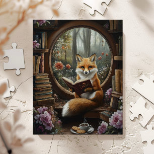 Whimsical Book Lover Reading Fox Jigsaw Puzzle
