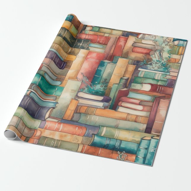 Whimsical Books Wrapping Paper (Unrolled)