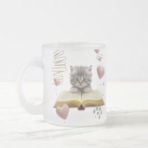 Whimsical Bookworm Kitten Two-Tone Mug – Magical