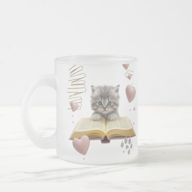 Whimsical Bookworm Kitten Two-Tone Mug – Magical (Left)