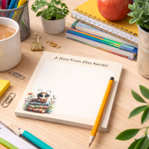 Whimsical Bookworm Peach Notepad