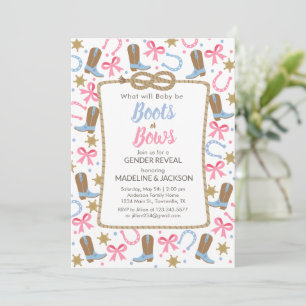 Whimsical Boots Bows Gender Reveal Invitation