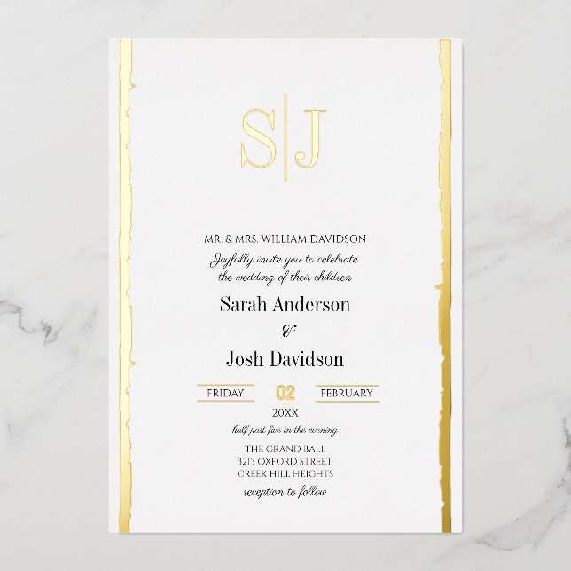 Whimsical Border Simple White Monogram Wedding (Front)