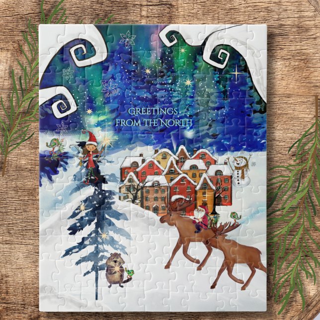 Whimsical Boreal Lights & Winter Village  Jigsaw Puzzle (Whimsical Boreal Lights & Winter Village Jigsaw Puzzle)