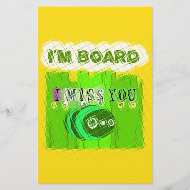 Whimsical Bored but Thinking of You Stationery (Front)