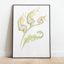 Whimsical botanic floral fantasy beings watercolor