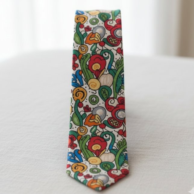Whimsical Botanical – Abstract Doodle Tie (Colorful floral necktie)