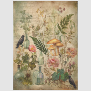 Whimsical Botanical Art Collage Decoupage Tissue Paper