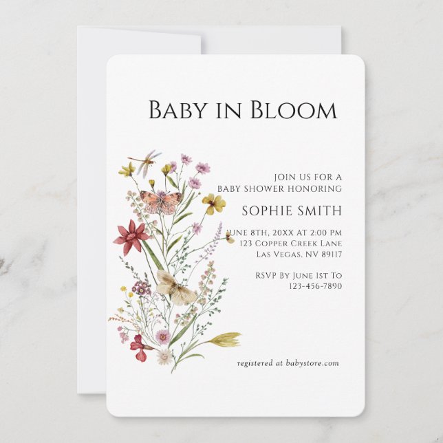 Whimsical Botanical Baby In Bloom Invitation (Front)