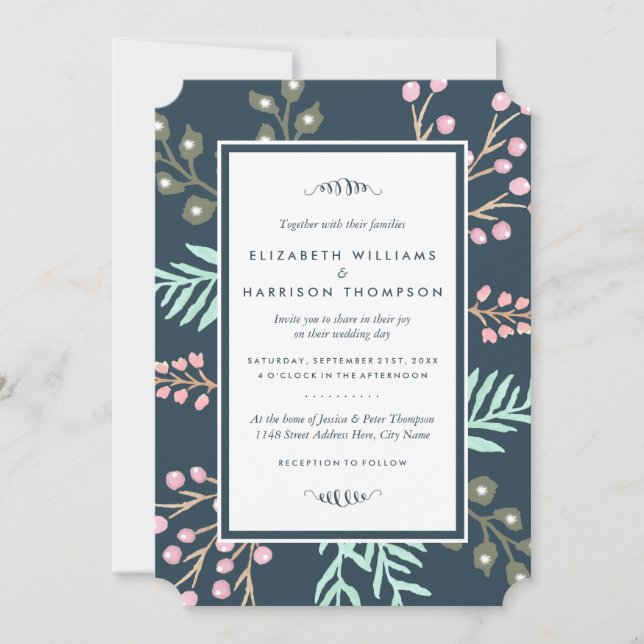 Whimsical Botanical Berry Wedding Invitation (Front)