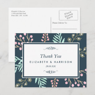Whimsical Botanical Berry Wedding Thank You Postcard