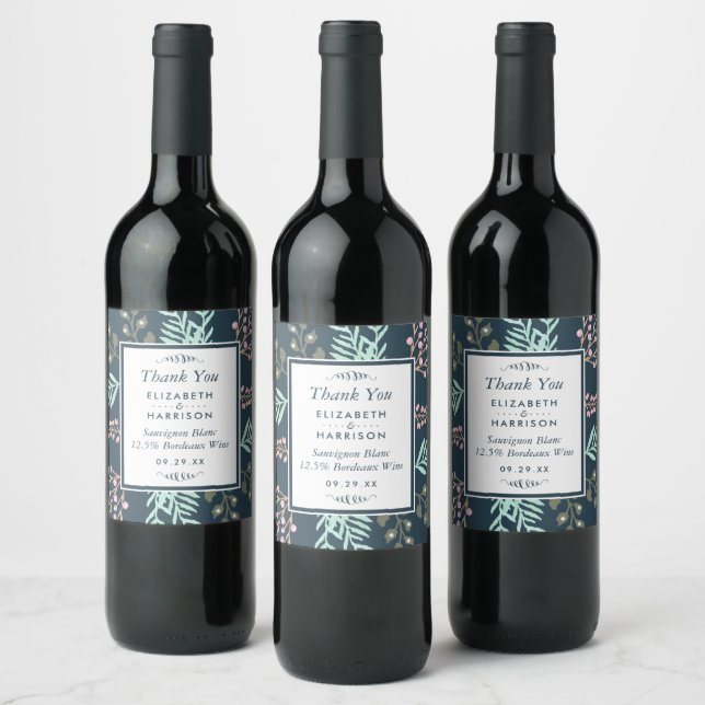 Whimsical Botanical Berry Wedding Wine Label (Bottles)