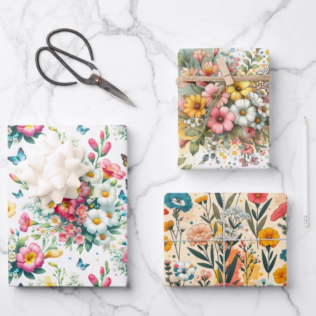 Whimsical Botanical Bloom 3 Wrapping Paper Sheet (Front)