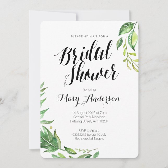 Whimsical Botanical Bridal Shower Invitation (Front)