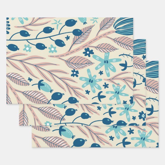 Whimsical Botanical Floral Pattern Wrapping Paper (Set)