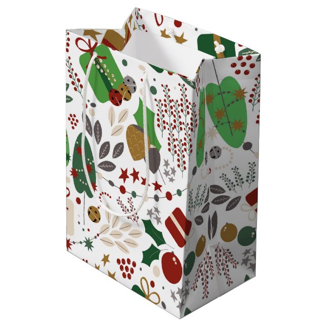 Whimsical Botanical Holiday Medium Gift Bag (Back Angled)