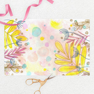 Whimsical Botanical Line Art Pastel Watercolor Tissue Paper
