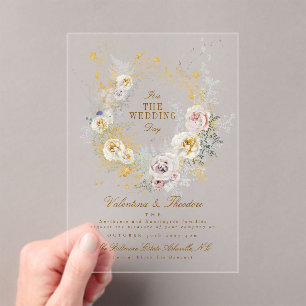 whimsical botanical wreath romantic wedding boho acrylic invitations
