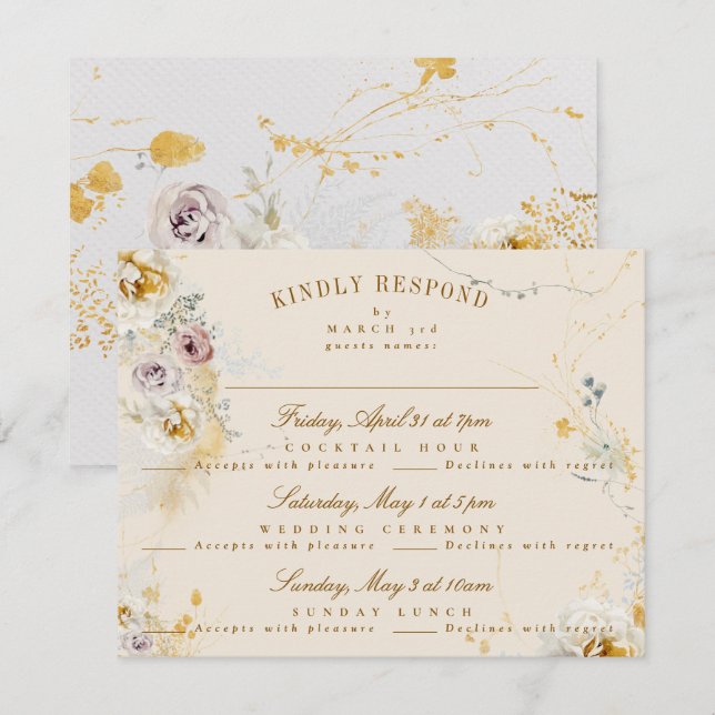 whimsical botanical wreath romantic wedding boho RSVP card (Front/Back)