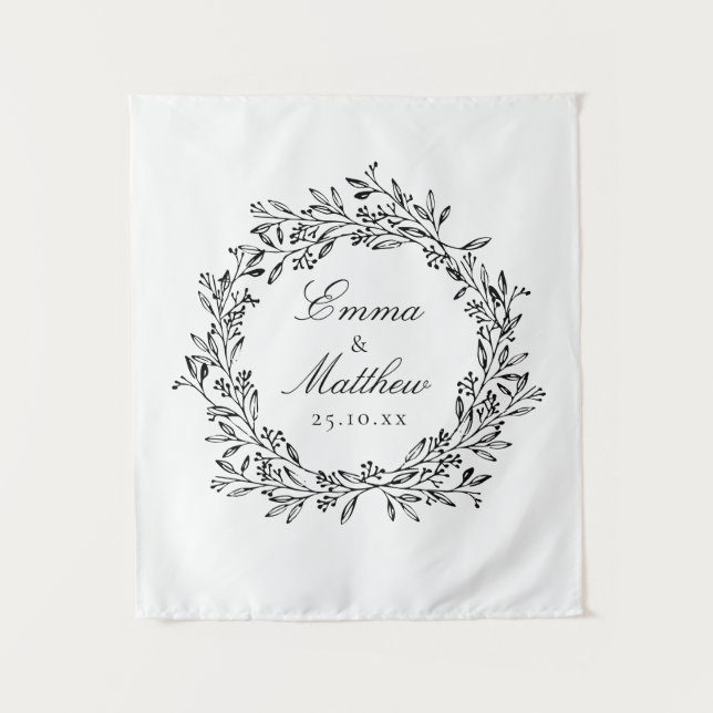 Whimsical Botanical Wreath Wedding Floor Decal Tapestry (Front)