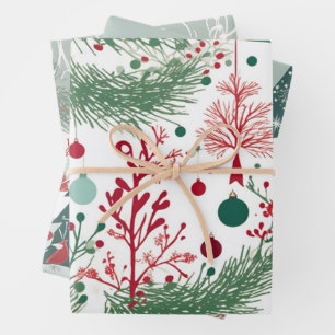 Whimsical Boughs Designs, Unique Christmas Gift Wrapping Paper Sheet