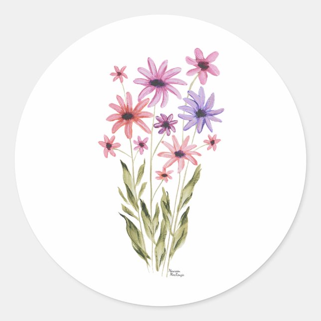 Whimsical Bouquet of Flowers Photo Print Classic Round Sticker (Front)