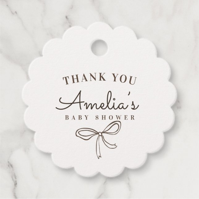 Whimsical Bow Baby Shower Favour Tags (Front)
