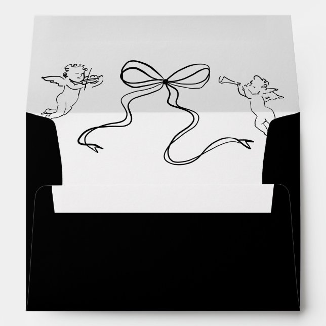 Whimsical Bow Black Wedding Envelope (Back (Bottom))