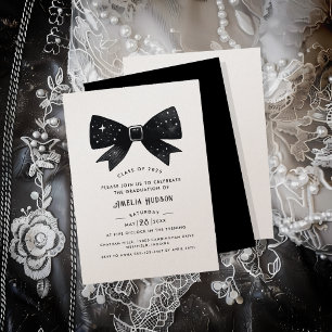 Whimsical Bow Champagne Shimmer Graduation Party Invitation