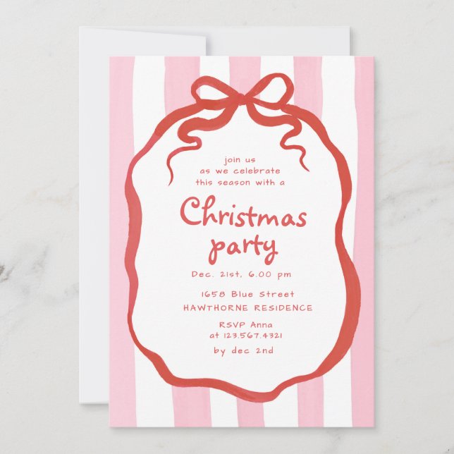 Whimsical Bow Christmas Cocktail Party Invitation (Front)