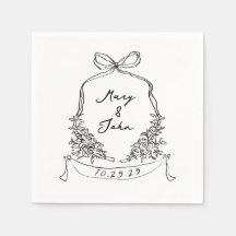 Whimsical Bow Crest Wedding Napkins