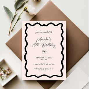 Whimsical Bow cursive border 70th birthday Invitation