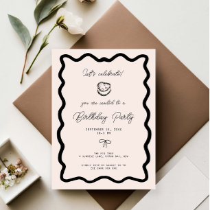 Whimsical Bow cursive border cake birthday  Invitation