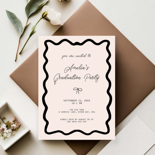 Whimsical Bow cursive border graduation party Invitation (Creator Uploaded)