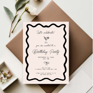 Whimsical Bow cursive border martini birthday  Invitation