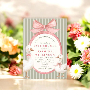 Whimsical bow Ducks Baby Shower with QR Code rsvp Invitation