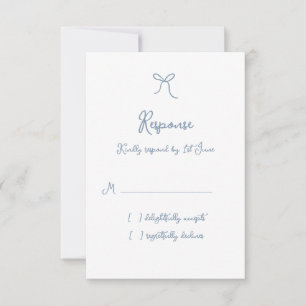 Whimsical Bow Dusty Blue Wedding RSVP Card