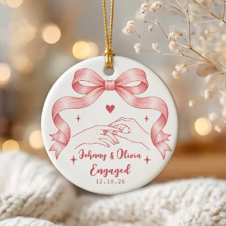 Whimsical Bow Engagement Ceramic Ornament