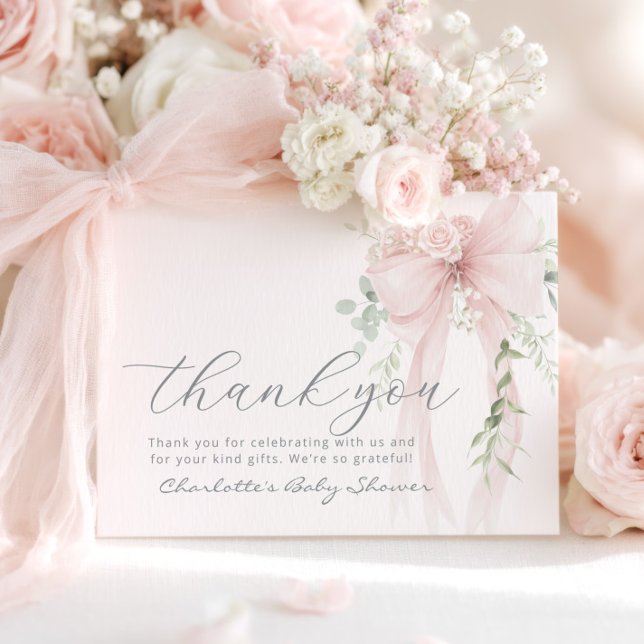 Whimsical Bow Floral Eucalyptus Baby Shower Thank You Card (Creator Uploaded)