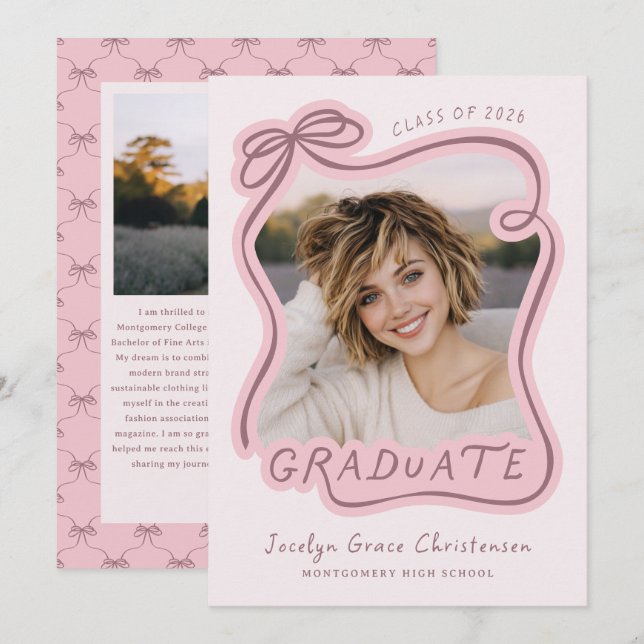 Whimsical Bow Frame Future Plans Pink Graduation Invitation (Front/Back)